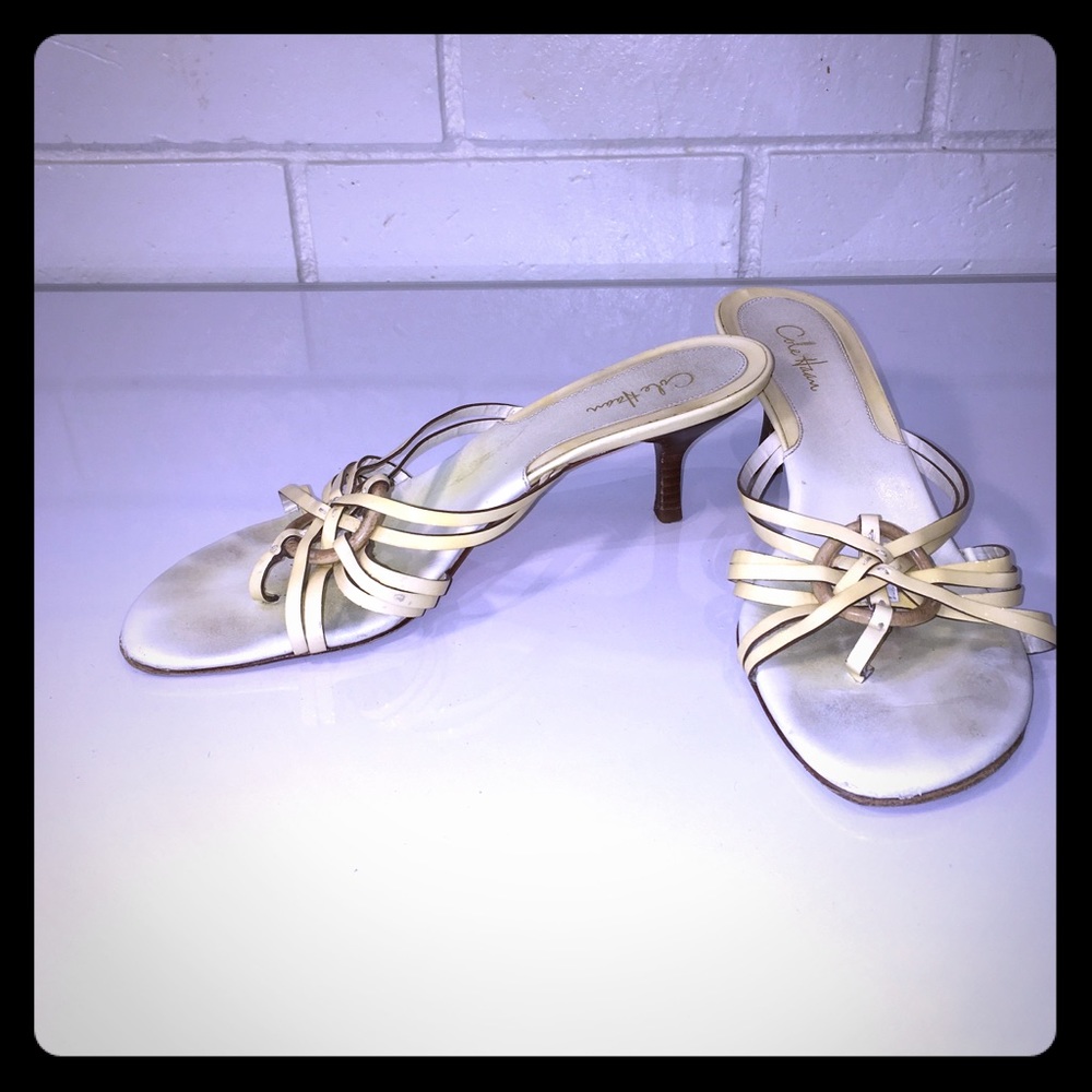 Cole han cream sandals with kitten heel 7.5AA